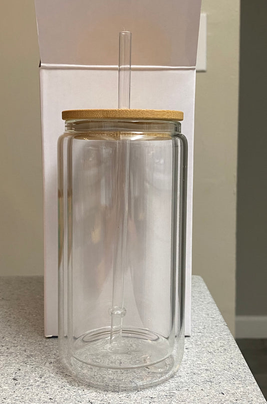 16oz Glass Glitter cup